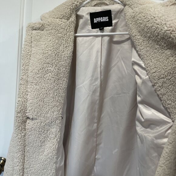 Apparis Anoushka Faux Fur Double-Breasted Long Teddy Coat XS Small Beige Cream - Picture 9 of 9
